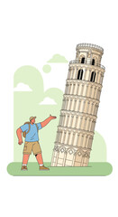 Famous Leaning Tower Attraction Encounter With Tourist And Scenic Background