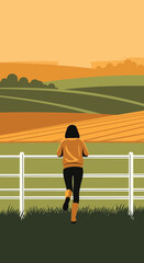 Farmer Gazing Over Rolling Agricultural Fields At Sunset