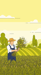 Farmer Harvesting Crops In Lush Agricultural Field On Sunny Day