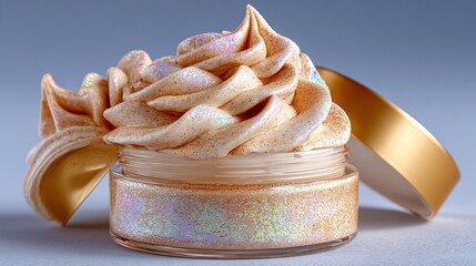 Golden Glitter Body Butter in Open Jar with Ribbon