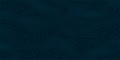 Navy blue abstract topographic map texture featuring white and light gray contour lines illustrating terrain elevation, geographic relief and seamless organic map pattern background © Hasan
