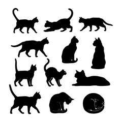 vector isolated silhouette cat set 