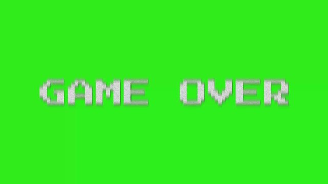Game Over Pixel Text Retro 8 Bit Arcade Screen on Green Background