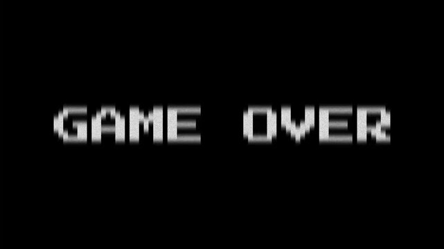 Game Over Pixel Text Retro 8 Bit Arcade Screen on Green White Black Background