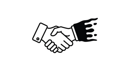 A black and white illustration of two hands shaking minimalist silhouette