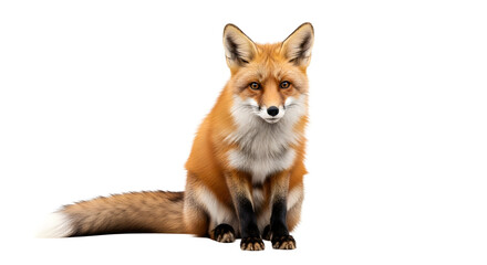 Obraz premium A red fox sitting on a transparent background looking directly at the camera with curiosity