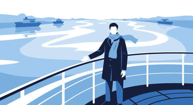 Man On Ship Deck Welcoming Visitors To Winter Voyage