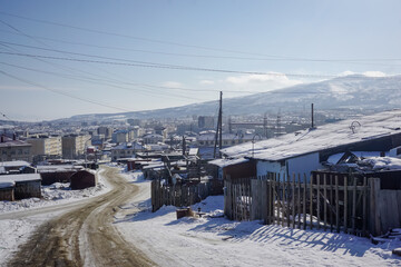 Obraz premium The city of Magadan in winter