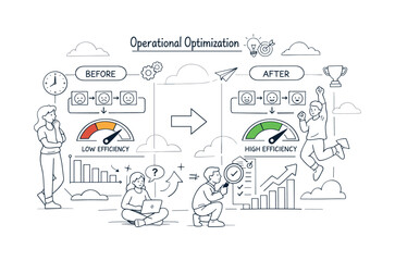 Fototapeta premium Operational Optimization. Dashboard showing before-and-after process states, efficiency metrics moving into