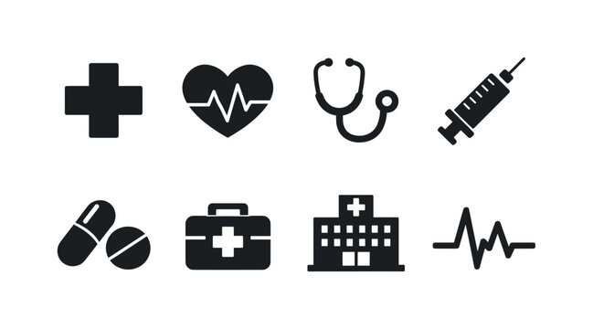 Medical Icons Set. Medical symbols and icons. Filled icon set of Medical symbols and icons: medical cross,