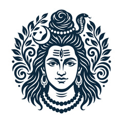 Minimal Lord Shiva Face Illustration with Trishul Mark and Serpent &ndash; Hindu Spiritual Vector Design
