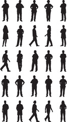 Silhouettes of People Standing and Walking Isolated on White Background