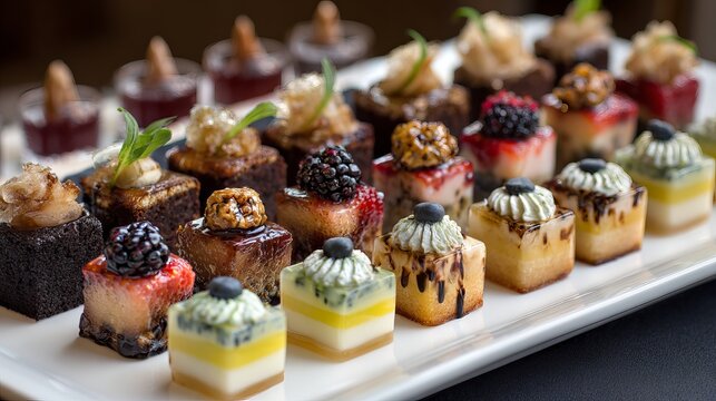 A beautifully arranged selection of assorted desserts on a white plate