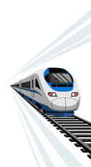 Fototapeta premium Modern High-Speed Train Traveling on Tracks Futuristic Transportation Concept