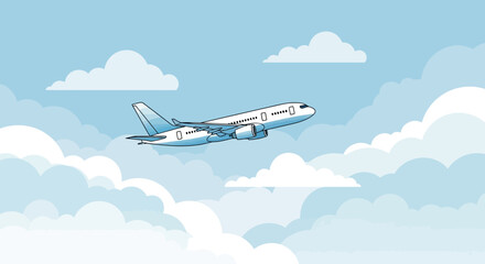 Fototapeta premium Modern Jetliner Ascending Through Puffy Clouds