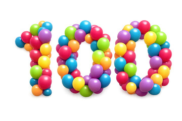 Number 100 colorful balloons celebrating anniversary birthday party