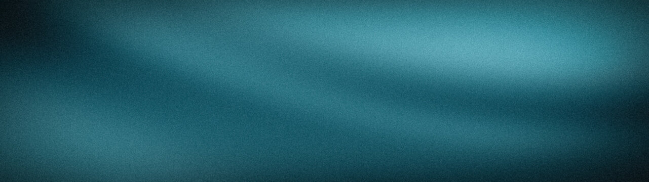 Abstract wide grainy background featuring deep turquoise, dark blue, and black shadows. Moody blurred texture ideal for banners, wallpapers, and modern designs