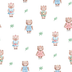 Naklejka premium Cute cartoon bears. Seamless pattern 