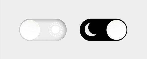 Day and night mode. Dark mode and light mode. Modern button set. Material design switch button. Vector