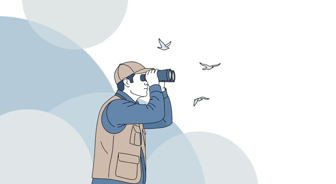Observing Avian Life Through Binoculars Enthusiastic Ornithologist Studying Birds in Natural Setting