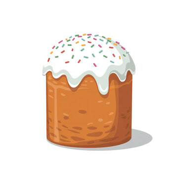 Vector illustration of traditional Easter paska bread with white sugar icing and colorful sprinkles, isolated on white background.