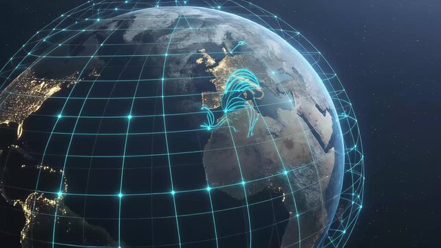 Digital Globe with Network Lines Over Europe and Africa