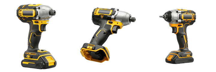 Set Professional Cordless Impact Driver Drill with Battery Pack - Transparent Background PNG