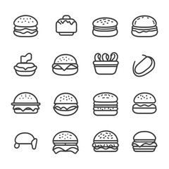 A collection of various cartoon hamburgers and related food items
