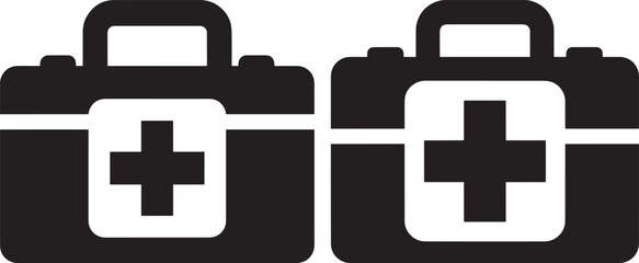 Obraz premium First Aid Kit Icons, Medical Emergency Bag Silhouette for Health and Safety