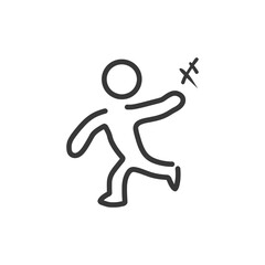 Simple outline of a person throwing an object towards the right