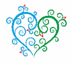 A pixel flower pattern in the form of heart. 
