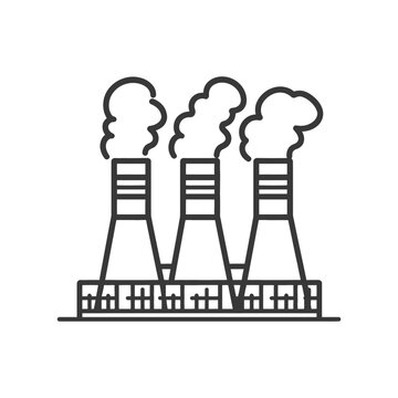 Simple line drawing illustration of industrial chimneys and smoke