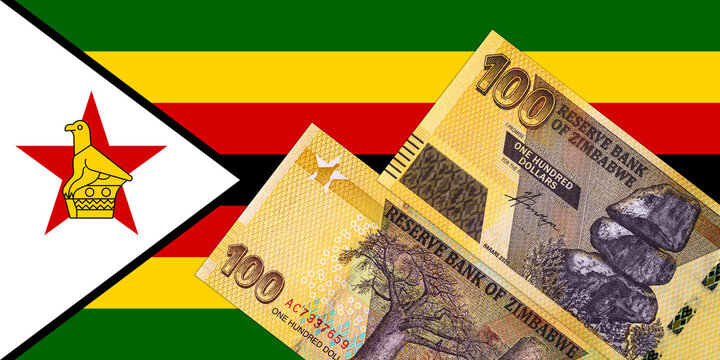 Zimbabwe 100 dollar banknote, fragment for designers. Zimbabwe paper money.