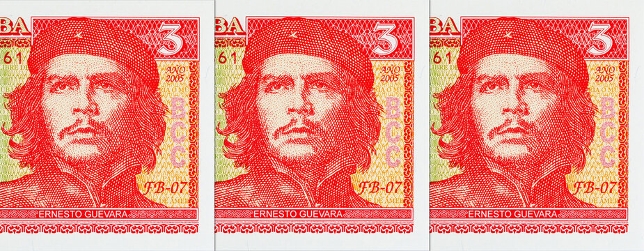 3 Pesos of Cuba with a portrait of Ernesto Che Guevara. Vintage money of Cuba