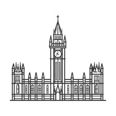 A detailed monochromatic outline of a large iconic building