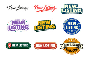 Naklejka premium Colorful new listing labels in various fonts and designs
