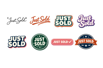 Obraz premium Collection of eight 'just sold' labels in various colors and styles
