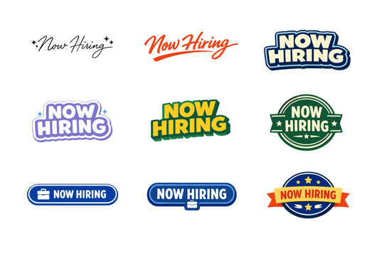 Various now hiring badge designs