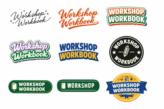 Creative workshop workbook logos collection with diverse typography and design styles