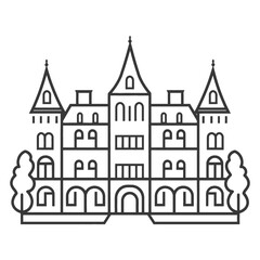 Obraz premium An elegant illustration of a detailed castle building in black lines