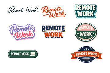 Obraz premium Remote work sticker designs with various typography and color styles