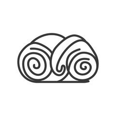 A stylized illustration of a rolled textile object displayed