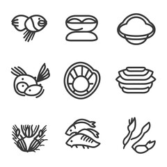 A Collection of Simple Line Drawings of Seafood Items