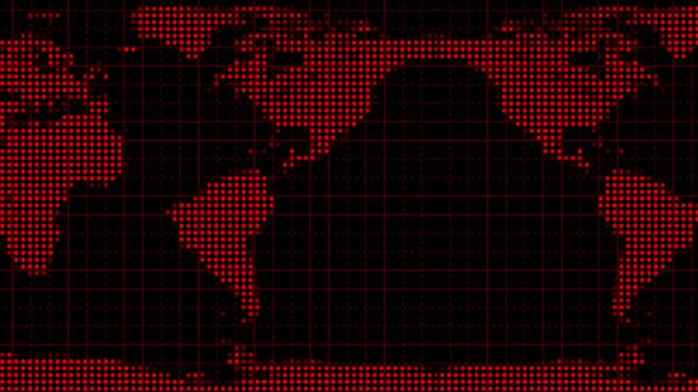 Red Dotted World Map on Black Grid Background globe earth