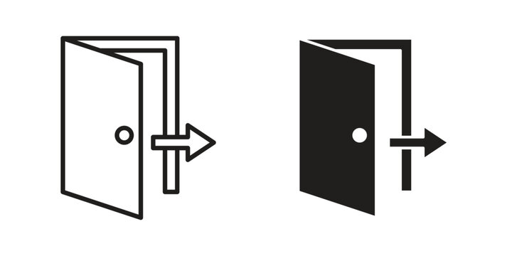 Exit icon. Line and Silhouette Icon Set.