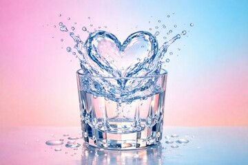 Heart-shaped water splash glass photography colorful background close-up love concept
