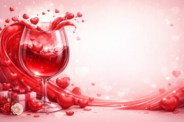 Romantic celebration with heart-shaped wine glass festive setting digital art soft colors close-up view love theme