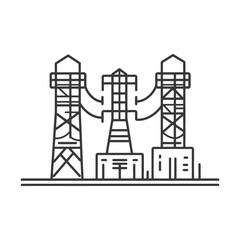 Three stylized electric power towers connected by transmission lines