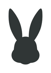 Dark grey rabbit head silhouette icon with long ears in a minimalist flat design style, a simple graphic illustration for Easter holiday or cute animal concepts