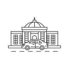 Obraz premium An illustrative vector graphic depicts a car parked in front of a building